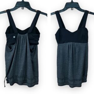 LULULEMON Tank Top BACK ON TRACK RUNNING LAYERED BUILT IN BRA black grey sz 4